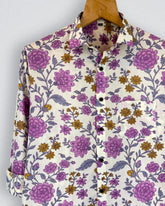 Floral Charm – Printed Cotton Full Sleeve in Purple & Gold